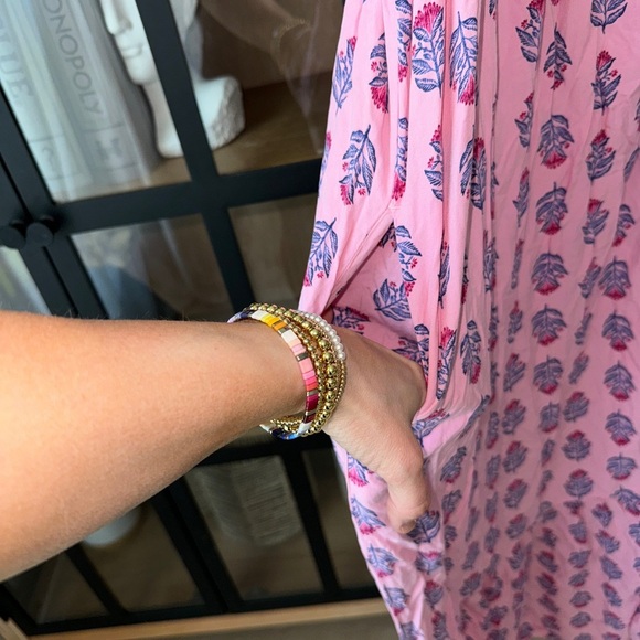 Old Navy Block print maxi dress ruffle drop hem swing floral sleeveless bow tie - Picture 7 of 8